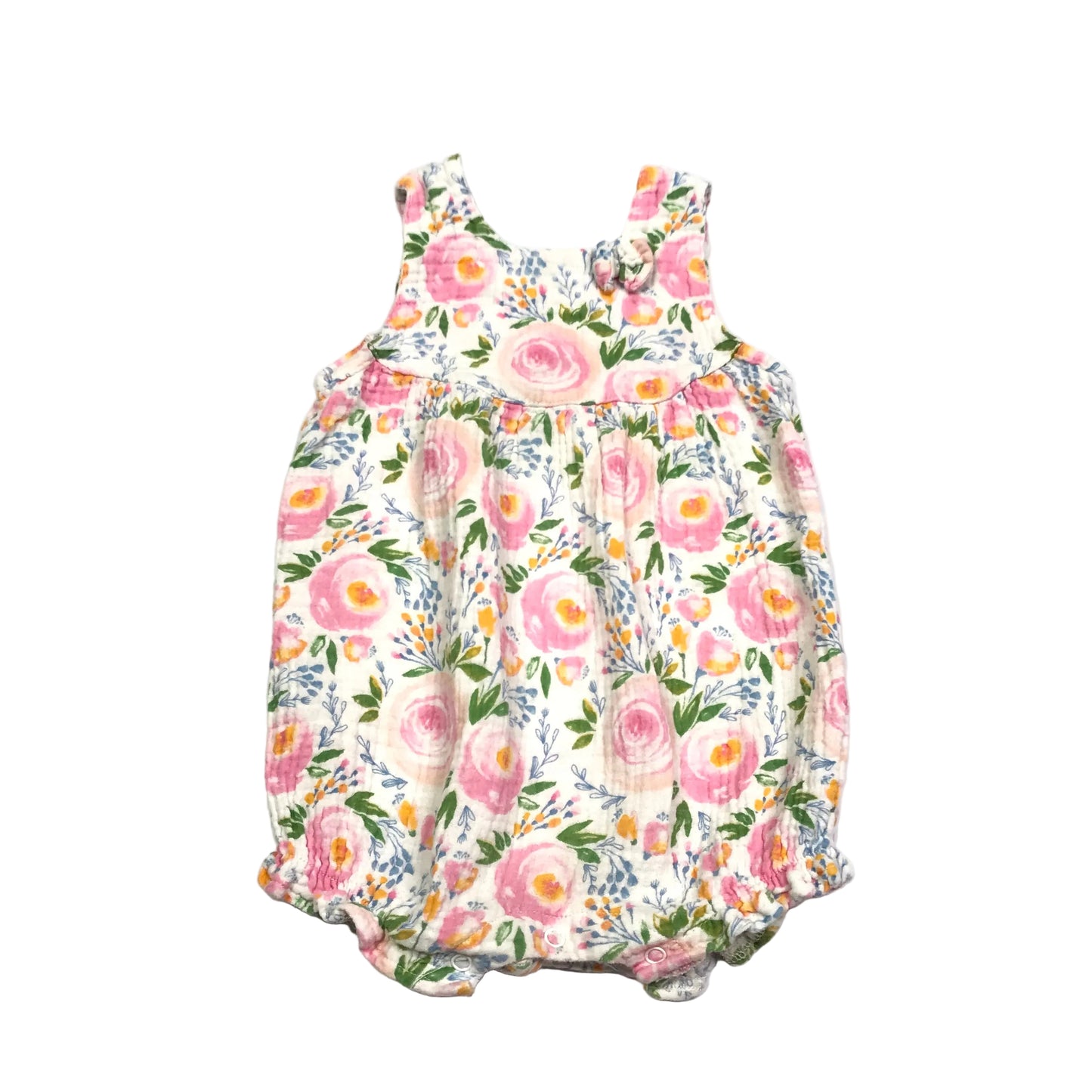 Mudpie Bubble Romper Floral Pink Rosebud Girls Size 12-18M