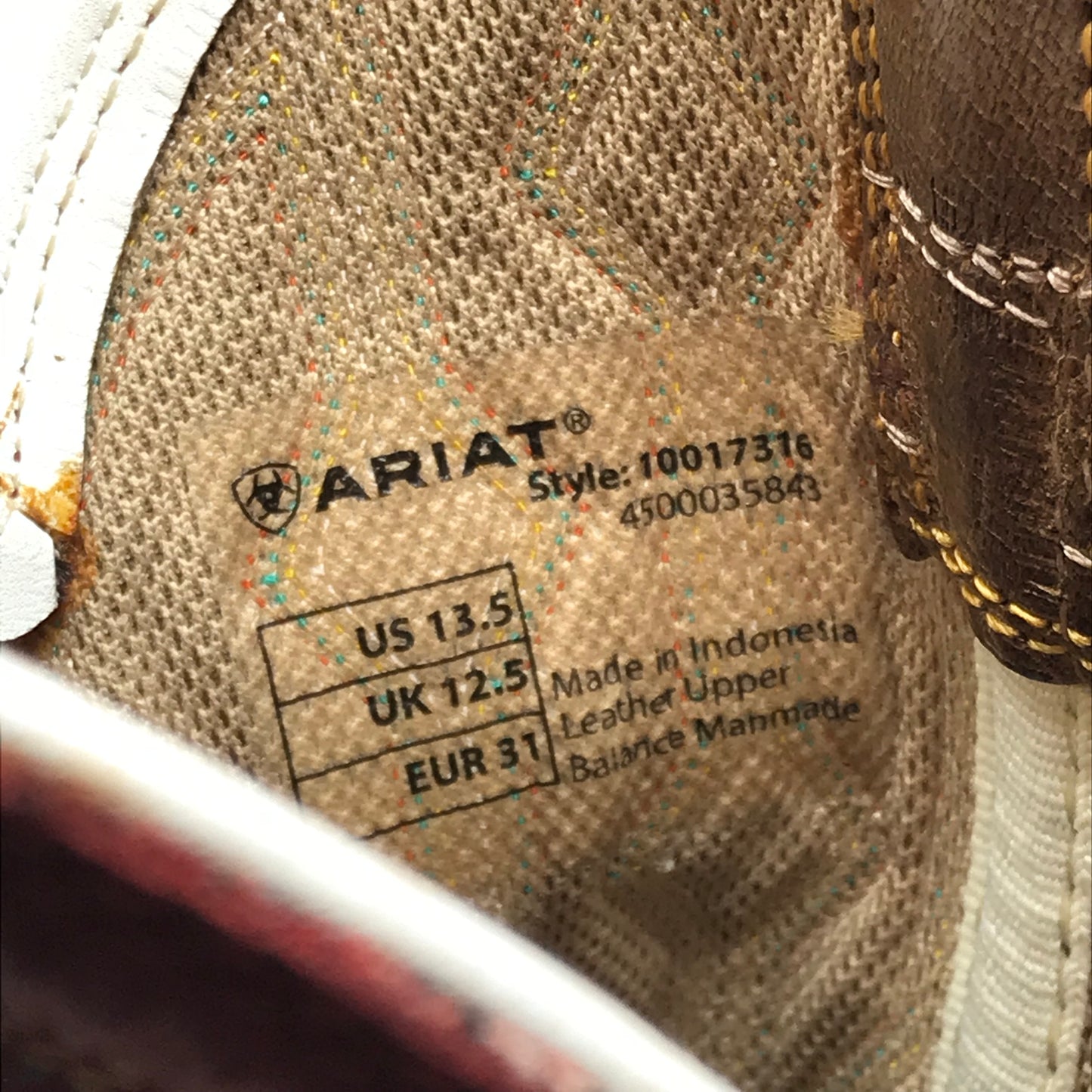 Ariat Kids Live Wire Square Toe Western Boot Red Brown Size 13.5