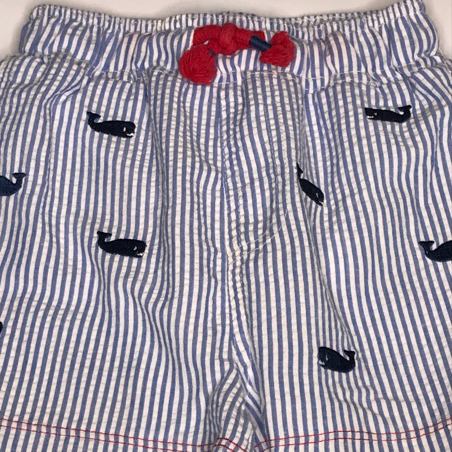 Mudpie Baby Boy Seersucker Whale Shorts Blue White Size 12-18M