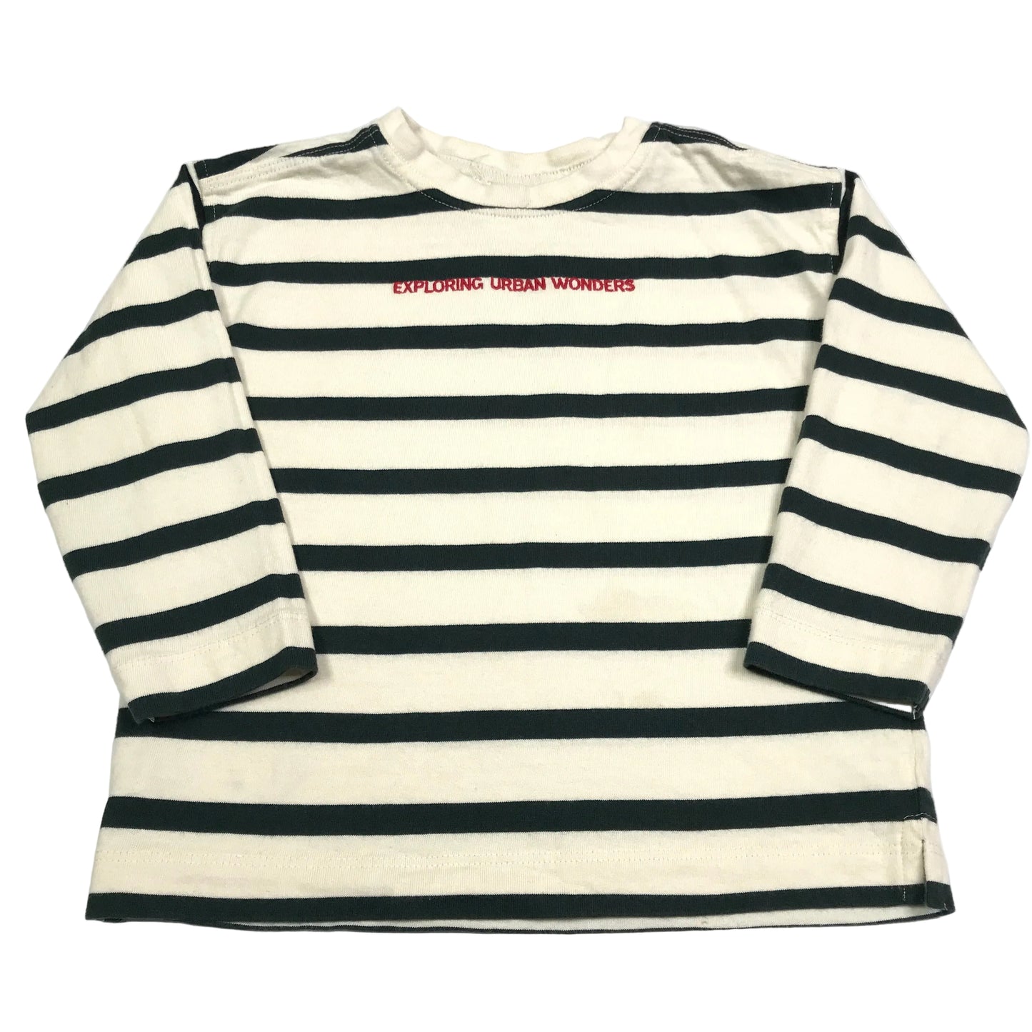 Zara Kids Long Sleeve Striped Shirt Cream Green Boys Size 2Y