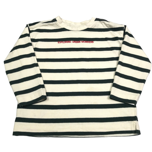 Zara Kids Long Sleeve Striped Shirt Cream Green Boys Size 2Y