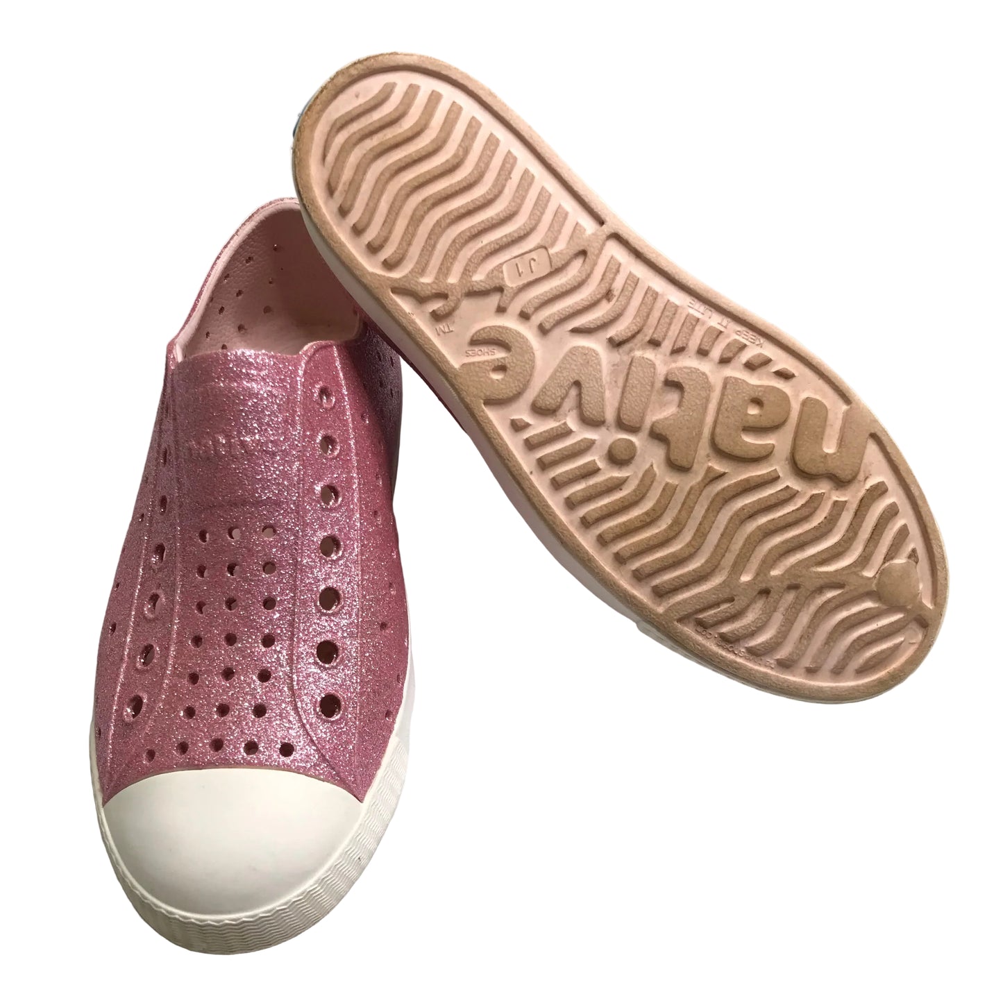 Native Jefferson Slip On Waterproof Sneakers Shoes Pink Glitter Girl Shoes Size J1