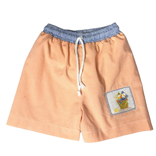 Castles & Crown Sandpail Smocked Shorts Orange White Baby Boy Size 12M