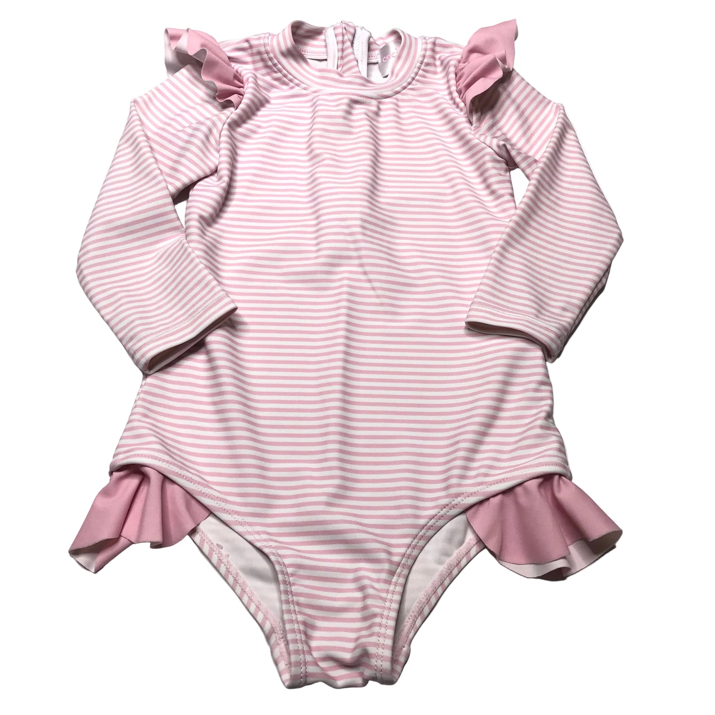 Cecil & Lou Seersucker Stripe Pink White One Piece Swimsuit Girl Size 3T