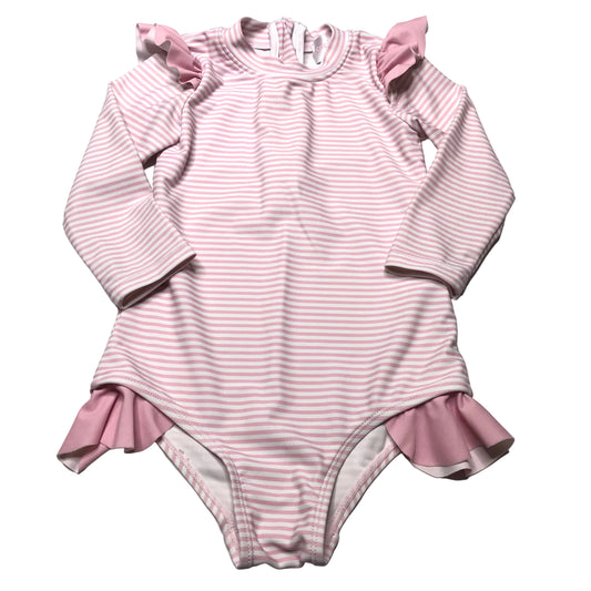 Cecil & Lou Seersucker Stripe Pink White One Piece Swimsuit Girl Size 3T