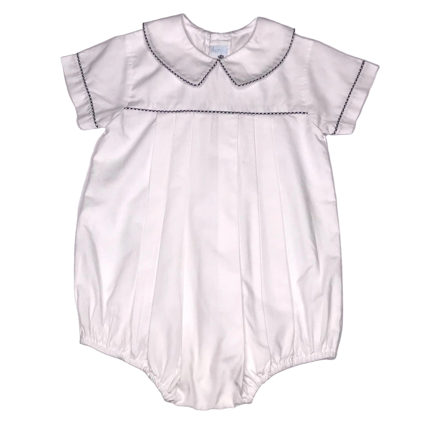 Auraluz Pleated Peter Pan Collar Bubble White Blue Piping Baby Boy Size 24M