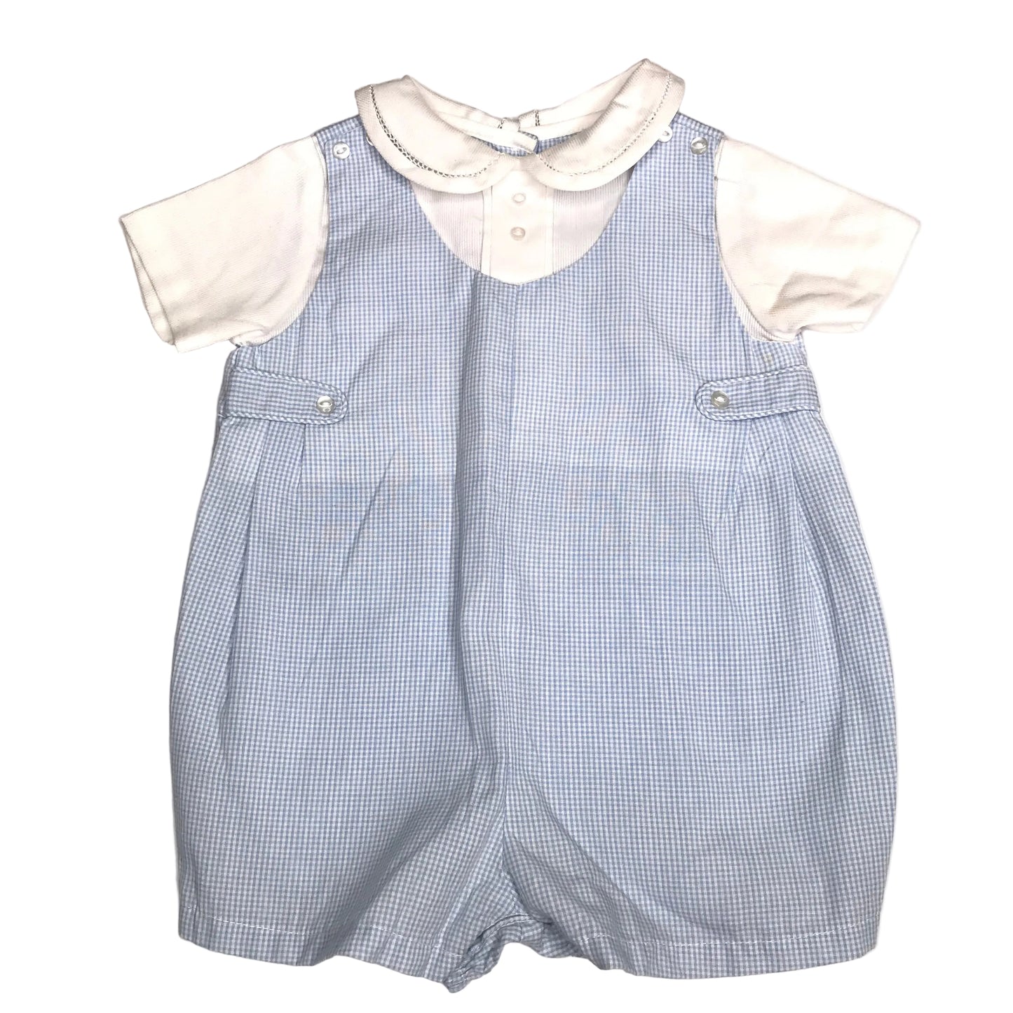 Petit Ami Micro Check Jon Jon Romper Blue White Baby Boy Size NB
