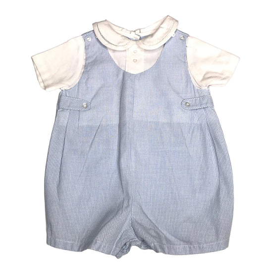 Petit Ami Micro Check Jon Jon Romper Blue White Baby Boy Size NB