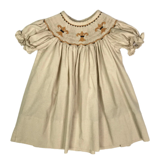 Banbury Cross New Orleans Fleur de Lis Smocked Dress Girl Size 9M