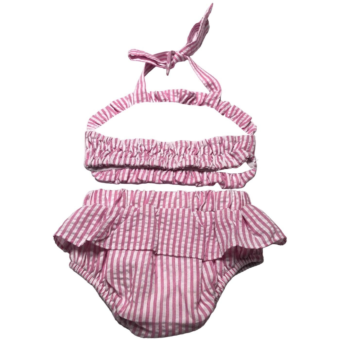 BB Blanks Boutique Seersucker Ruffle Bikini Two Piece Swimsuit Pink White Girl Size 3T