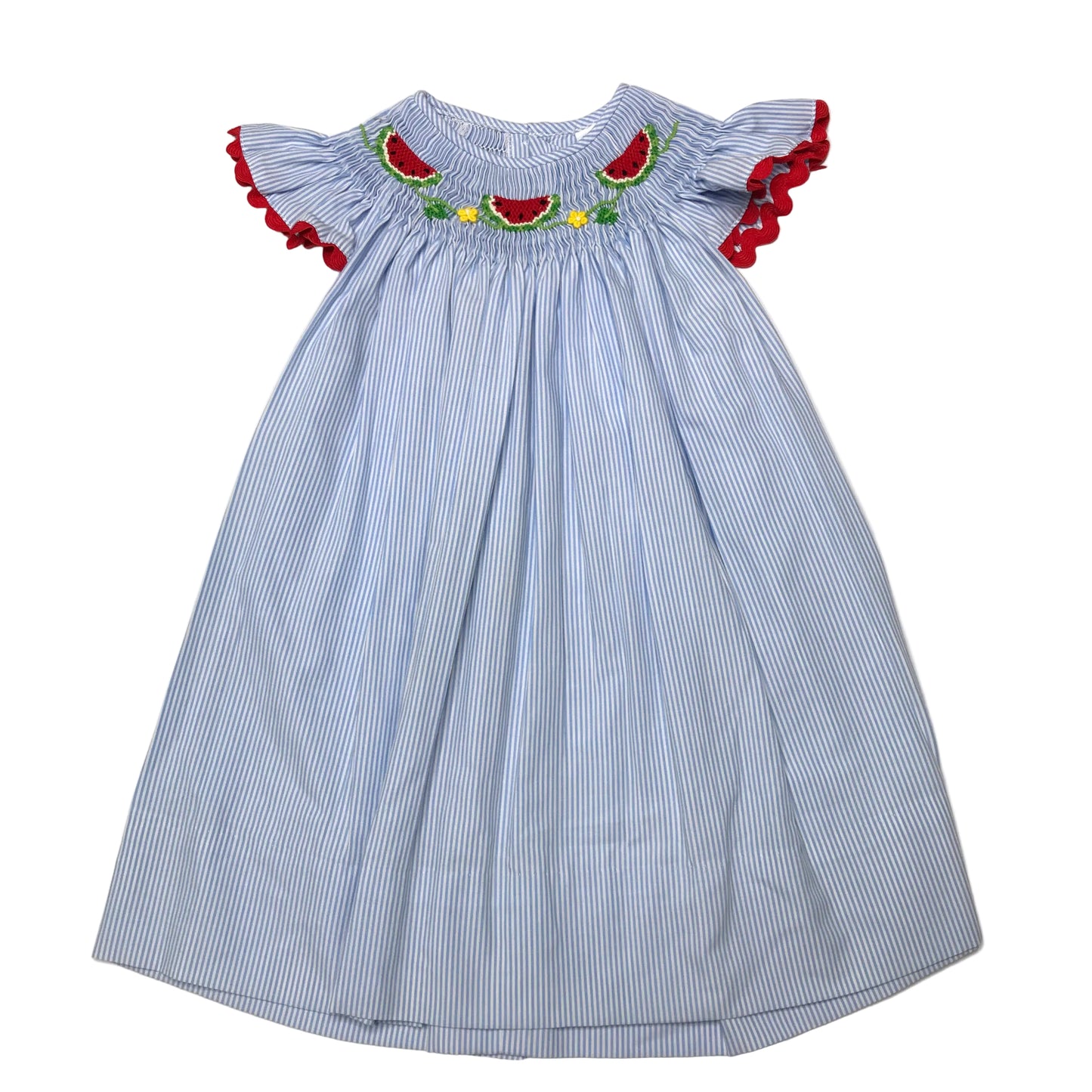 Remember Nguyen Smocked Striped Watermelon Blue Dress Girl Size 12M