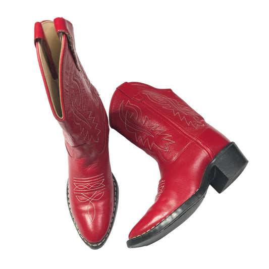 Old West J Toe Western Cowgirl Boots Red Shoes Girls Size 1.5