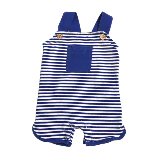 Trotter St. Striped Knit Shortall Blue White Baby Boy Size 3M