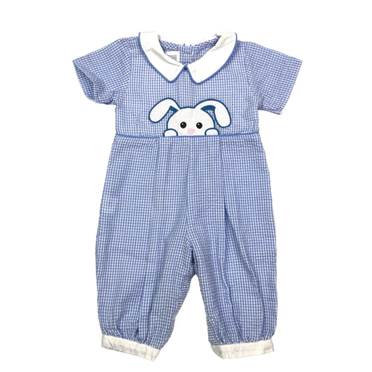 Lil Cactus Gingham Peek-A-Boo Easter Bunny Longalls Blue Boys Size 6-12M