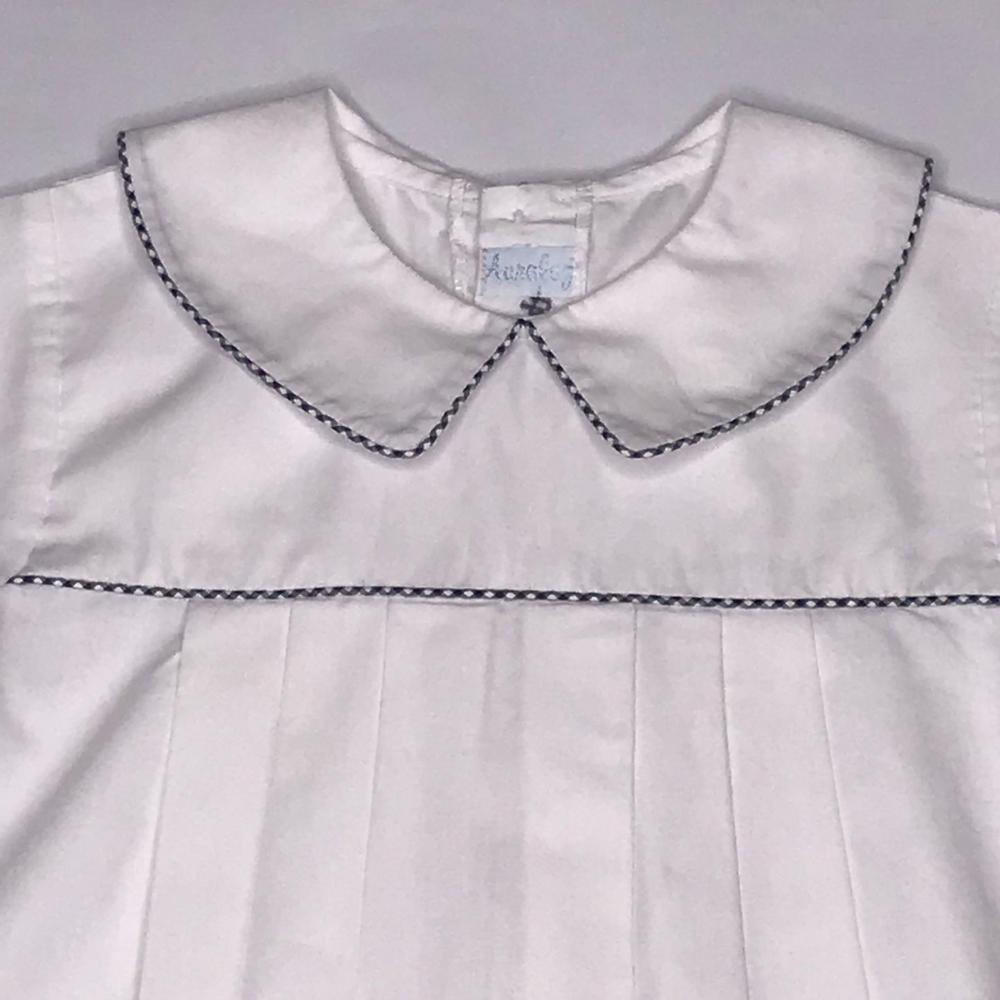 Auraluz Pleated Peter Pan Collar Bubble White Blue Piping Baby Boy Size 24M