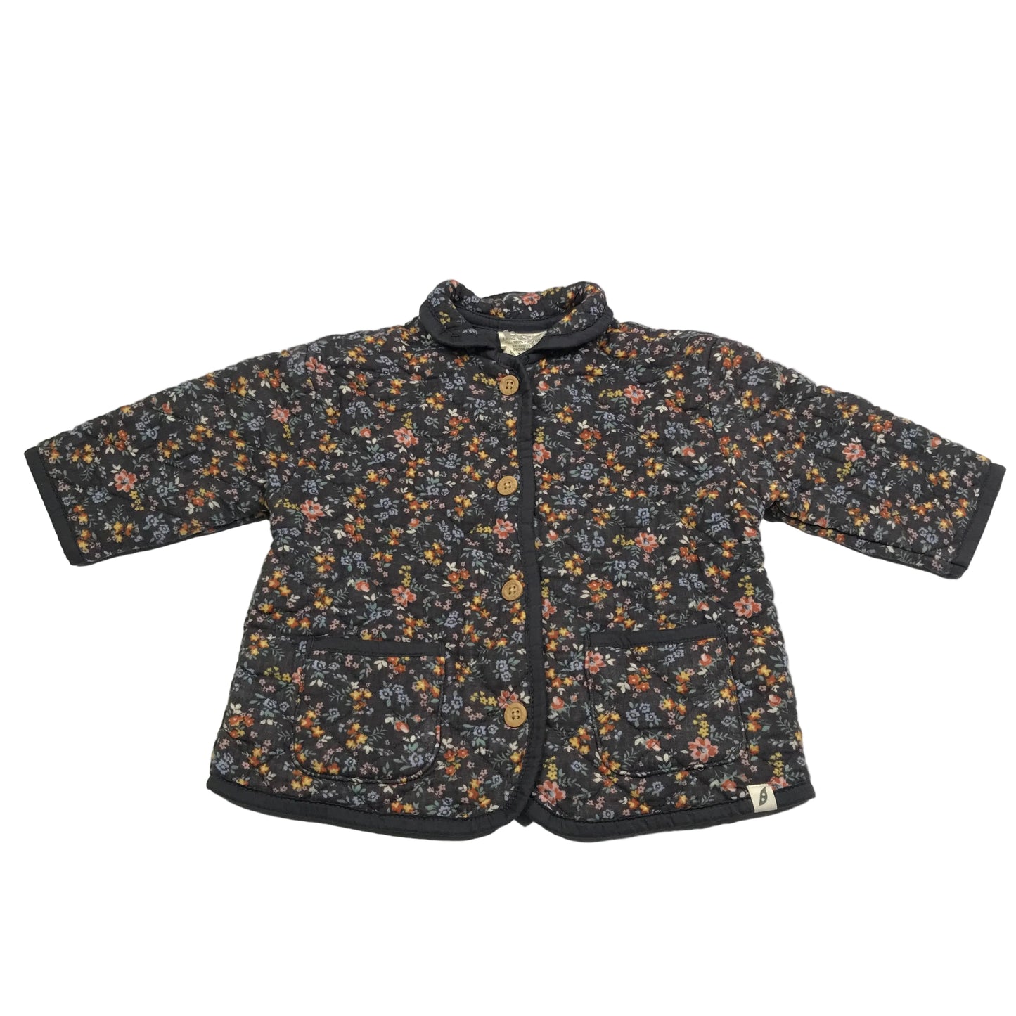 Easy Peasy Quilted Floral Jacket Grey Girls Size 12M