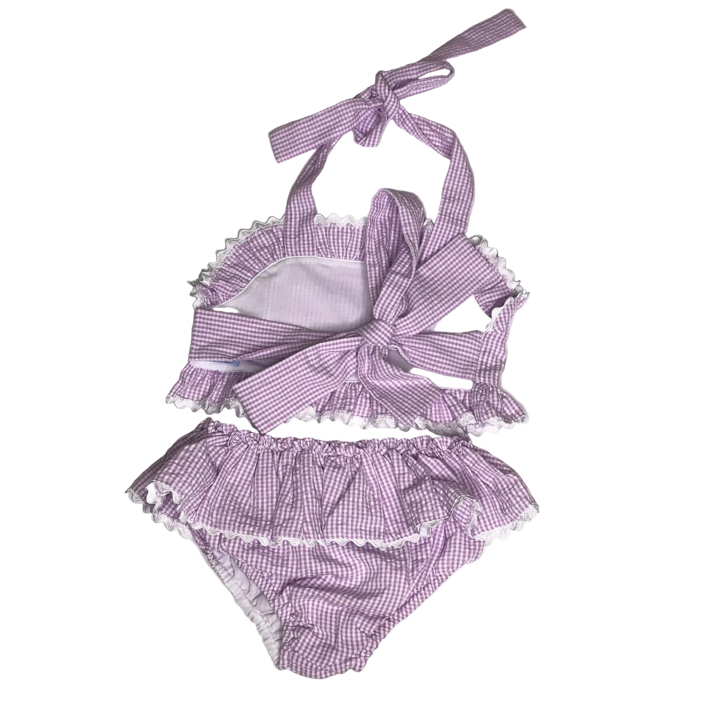 Three Sisters Seersucker Gingham Blank Two Piece Swimsuit Purple White Size 4
