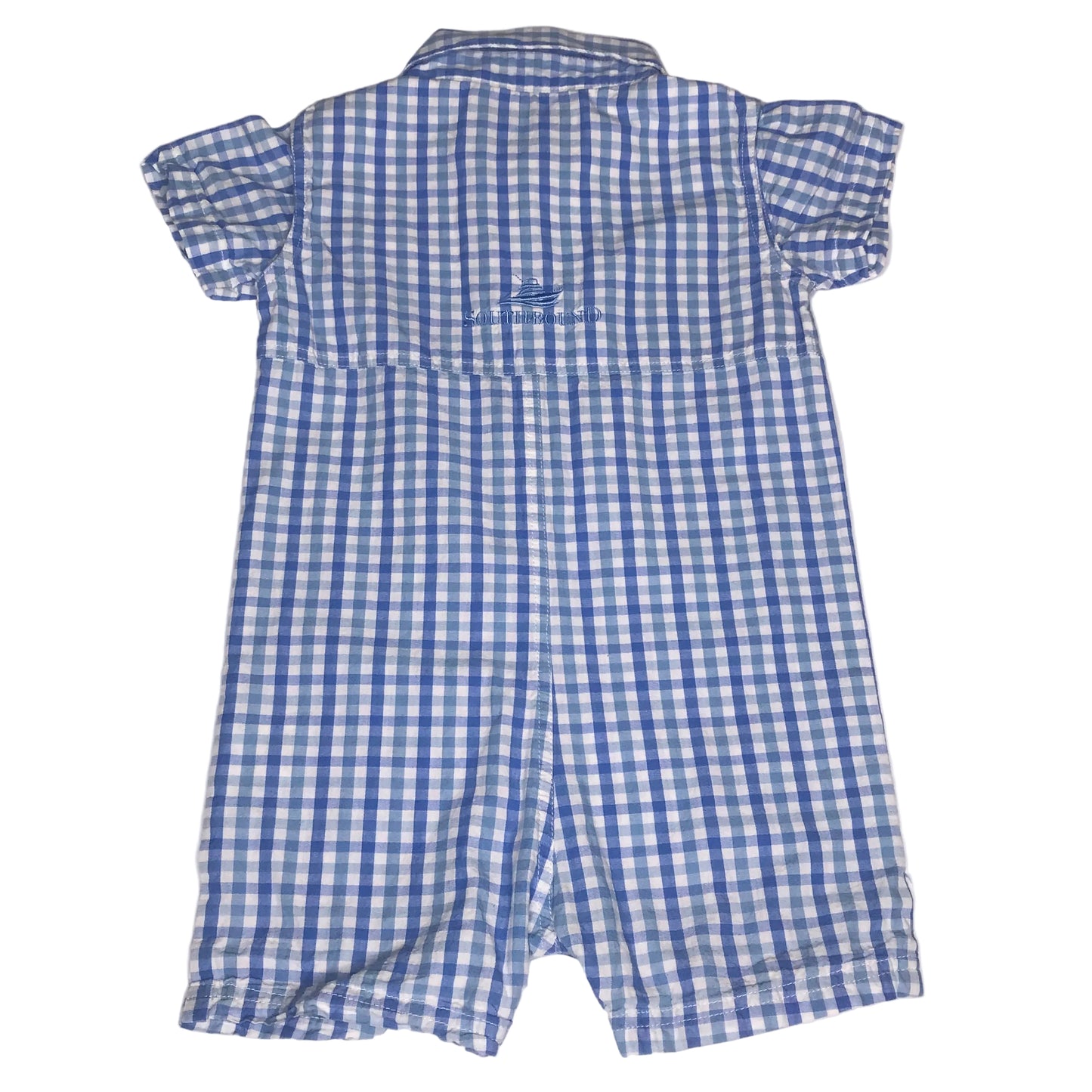 Southbound Gingham Shortall Romper Blue White Baby Boy Size 18M