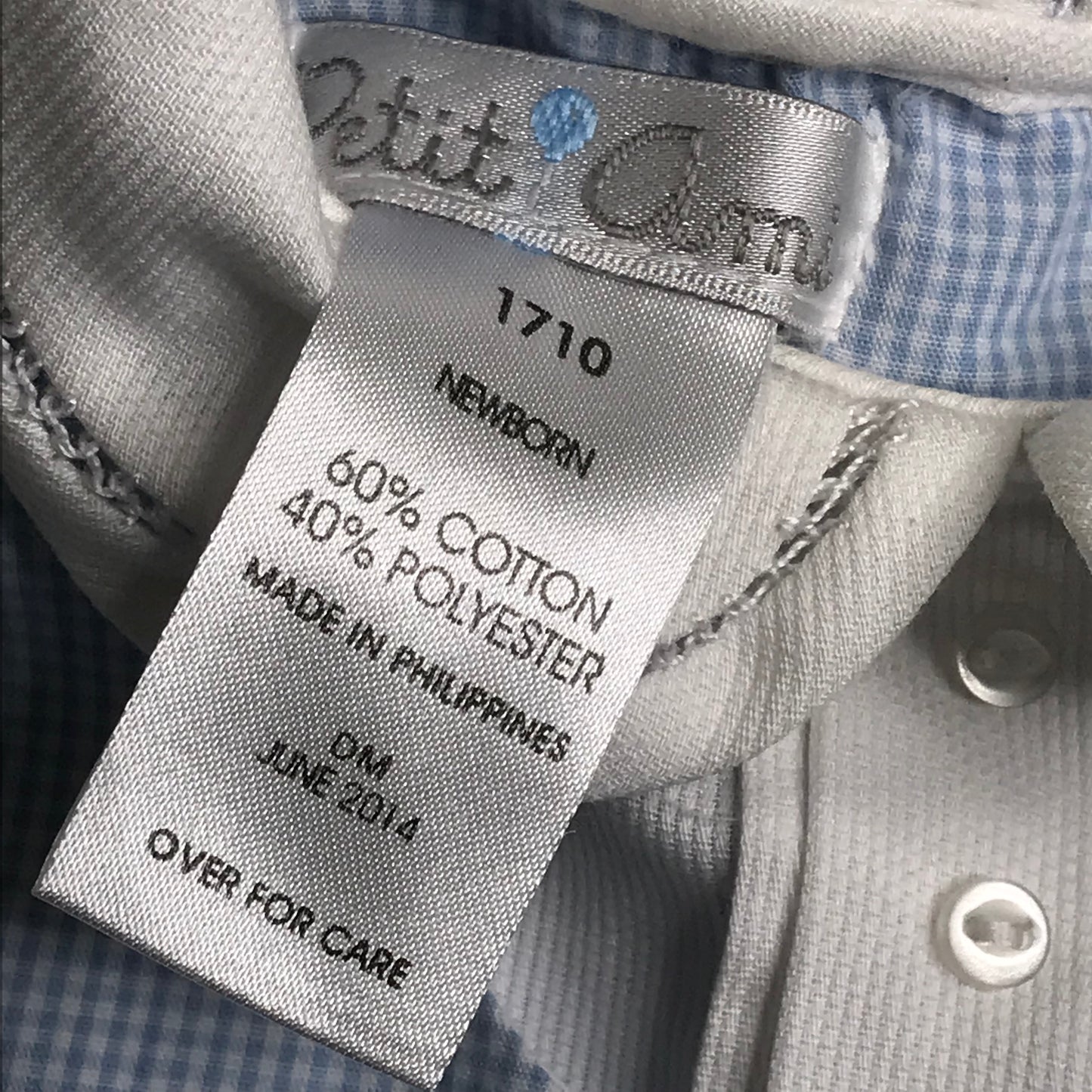 Petit Ami Micro Check Jon Jon Romper Blue White Baby Boy Size NB
