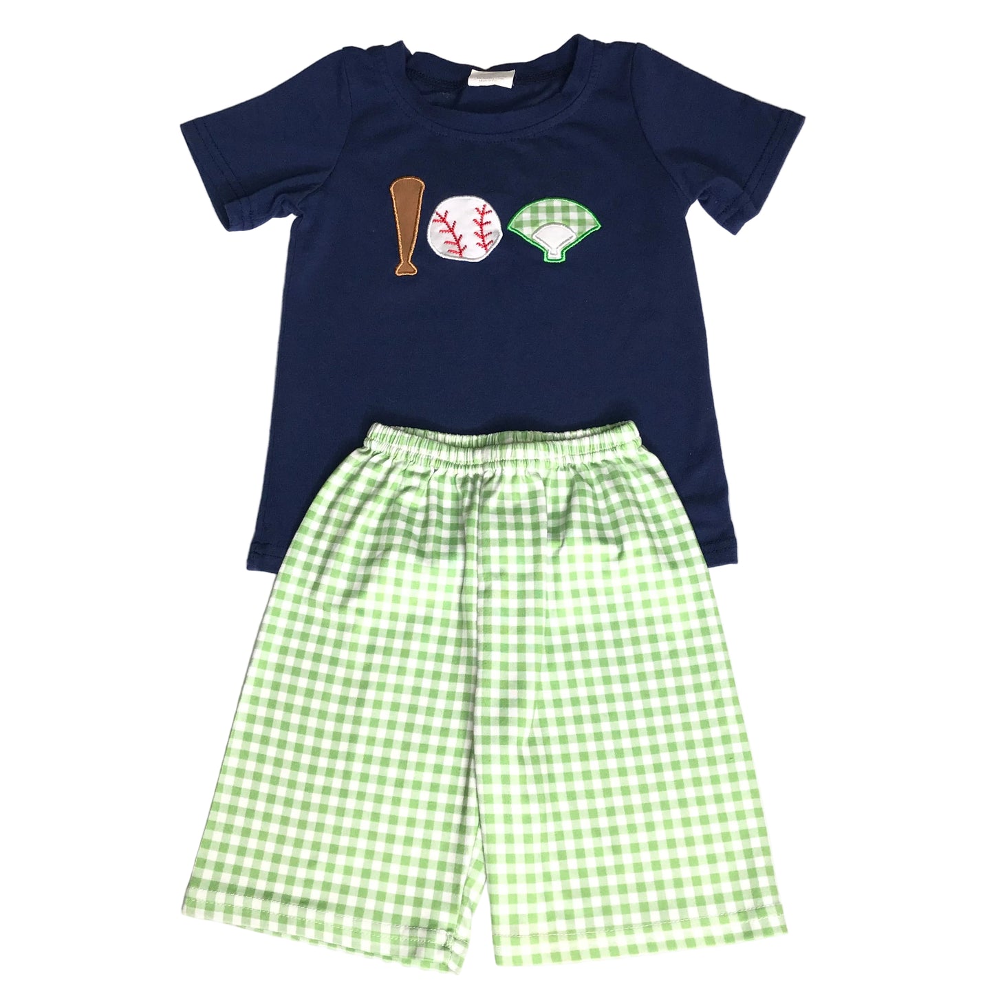 Baseball Embroidery Gingham Short Set Baby Boy Size 2T