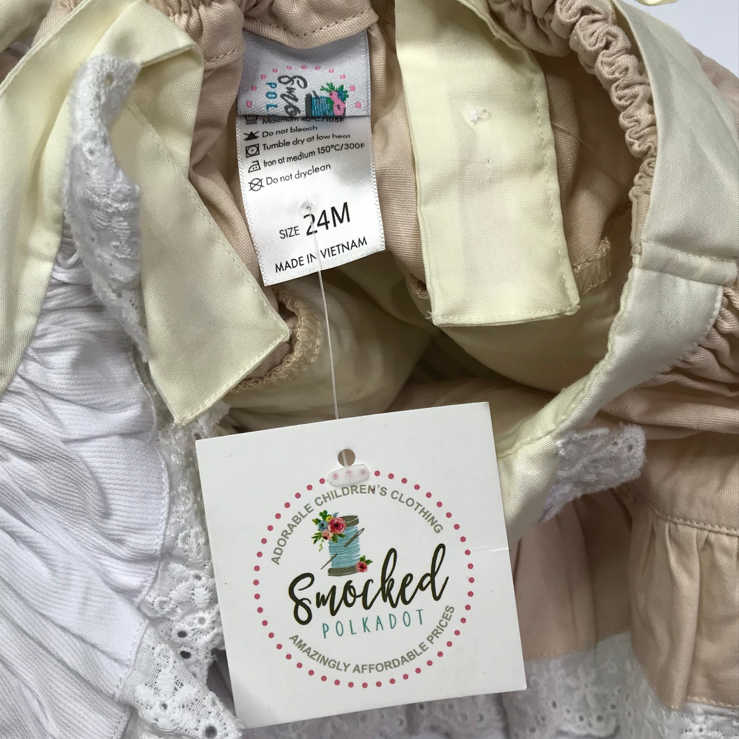 Smocked PolkaDot Apron Frilly Dress Floral Girls Size 24M NWT
