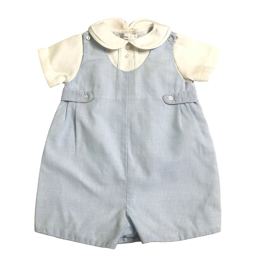 Petit Ami Micro Check Jon Jon Romper Blue White Baby Boy Size 3M