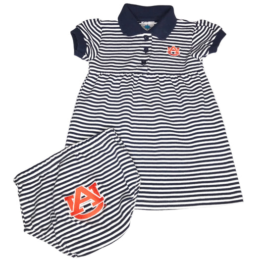 Creative Knitwear Auburn Tiger Striped Polo Dress Girl Size 12M