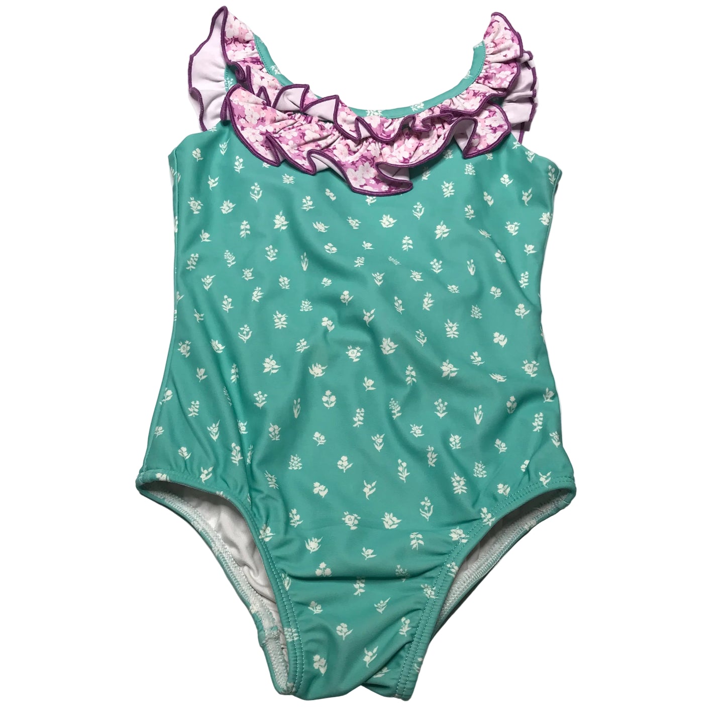 SweetHoney One Piece Swimsuit Aqua White Floral Girl Size 3T