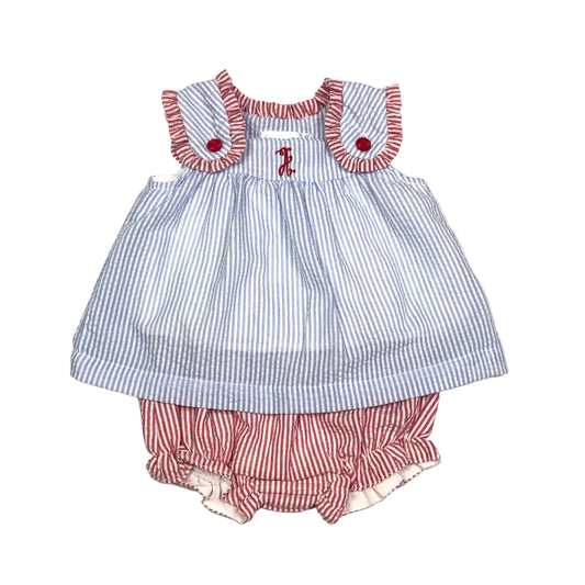 Cecil & Loc Seersucker Striped Diaper Set “A” Girls Size 6M