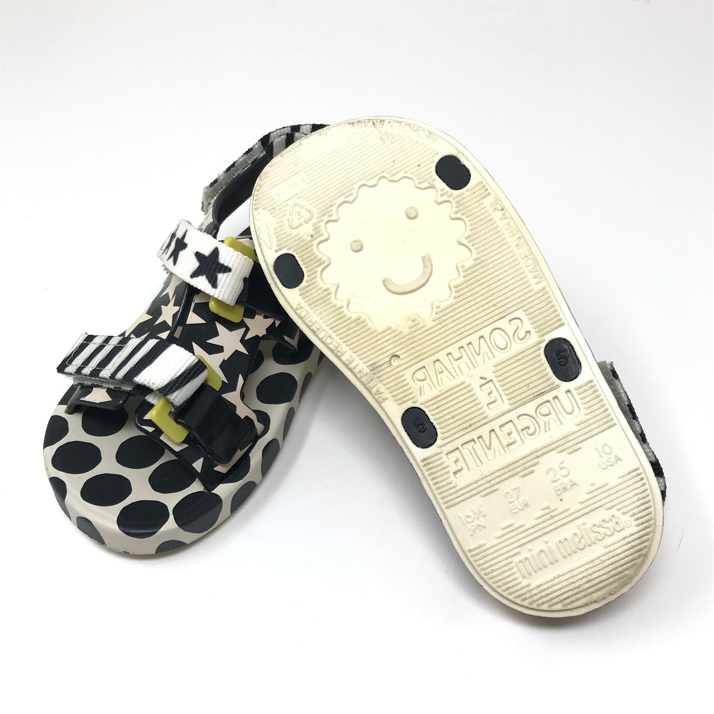 Mini Melissa Ping Pong Sandals White Black Girls Size 10