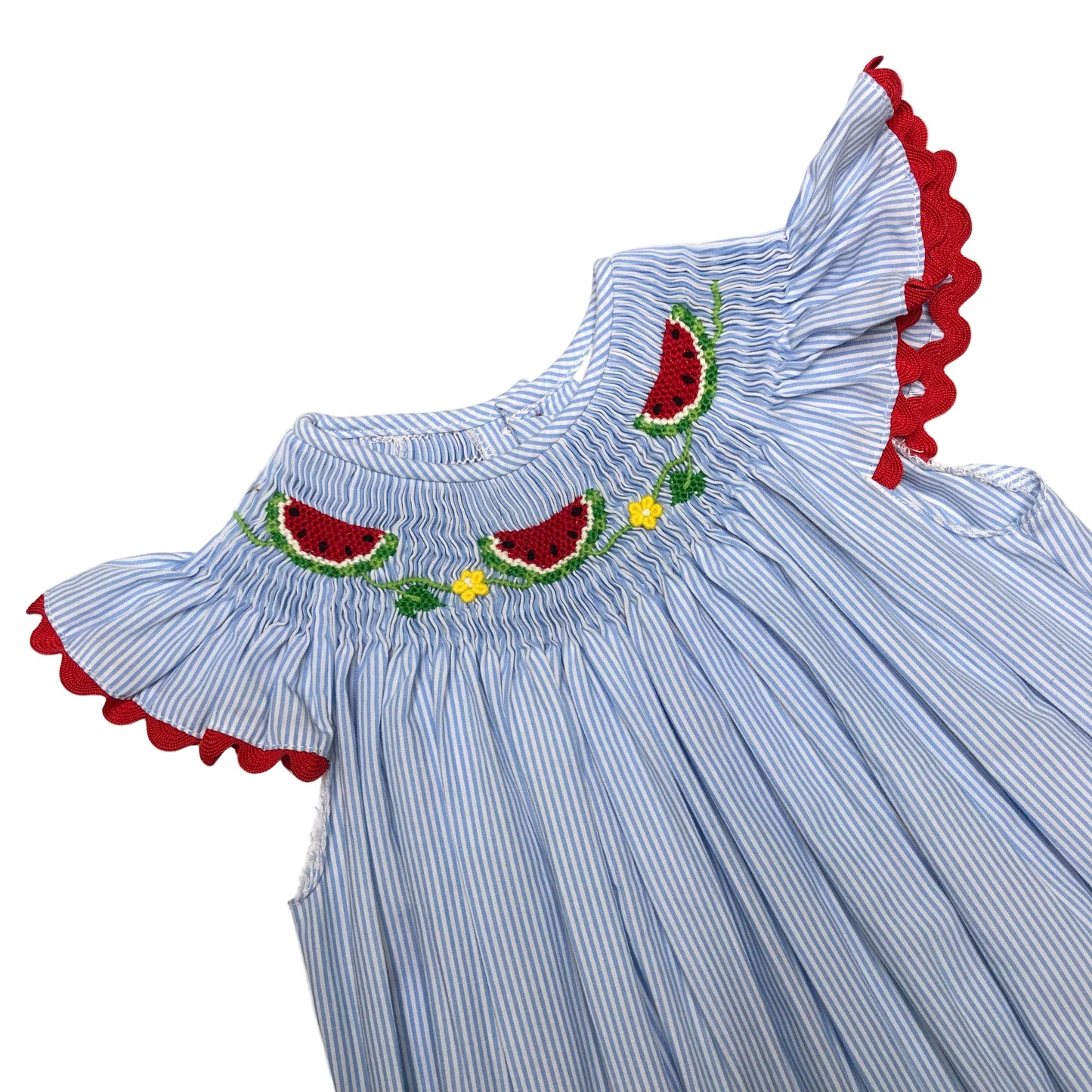 Remember Nguyen Smocked Striped Watermelon Blue Dress Girl Size 12M