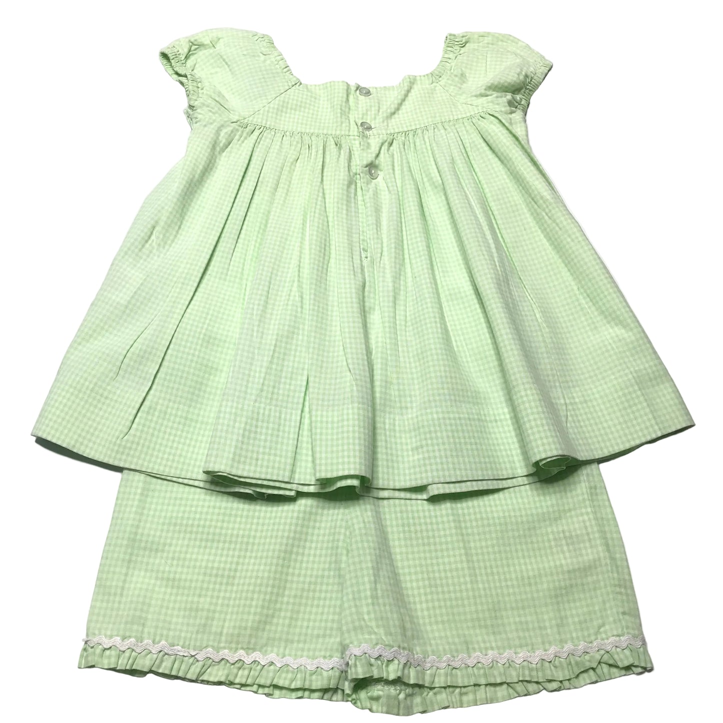 Orient Express Gingham Smocked Floral Short Set Green White Girl Size 3