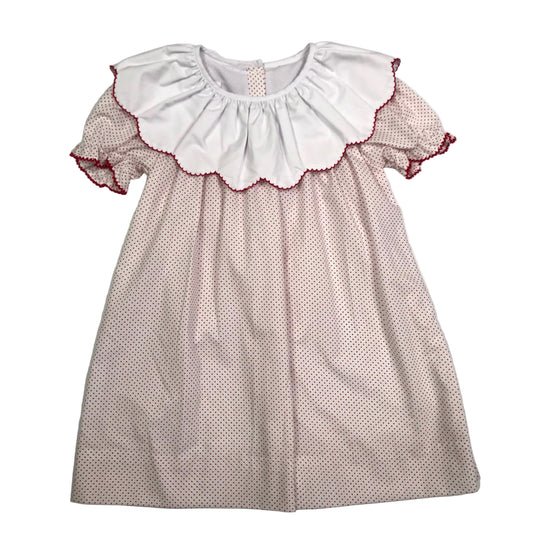The Smockling White Red Polka Dot Dress Scallop Collar Girls Size 4T
