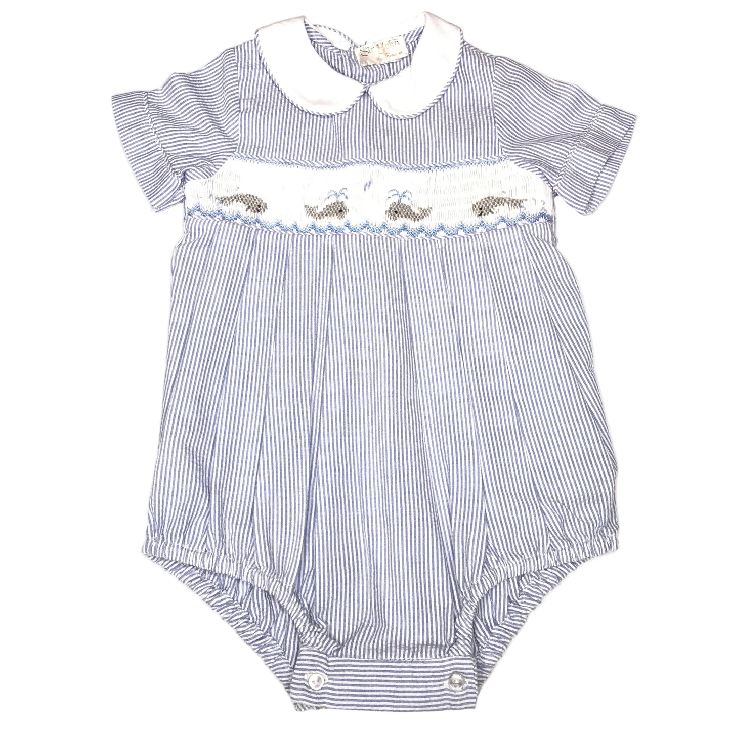 Sir Jon by Rosalina Striped Seersucker Smocked Bubble Whale Baby Boy Size 12M