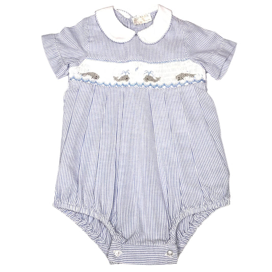 Sir Jon by Rosalina Striped Seersucker Smocked Bubble Whale Baby Boy Size 12M