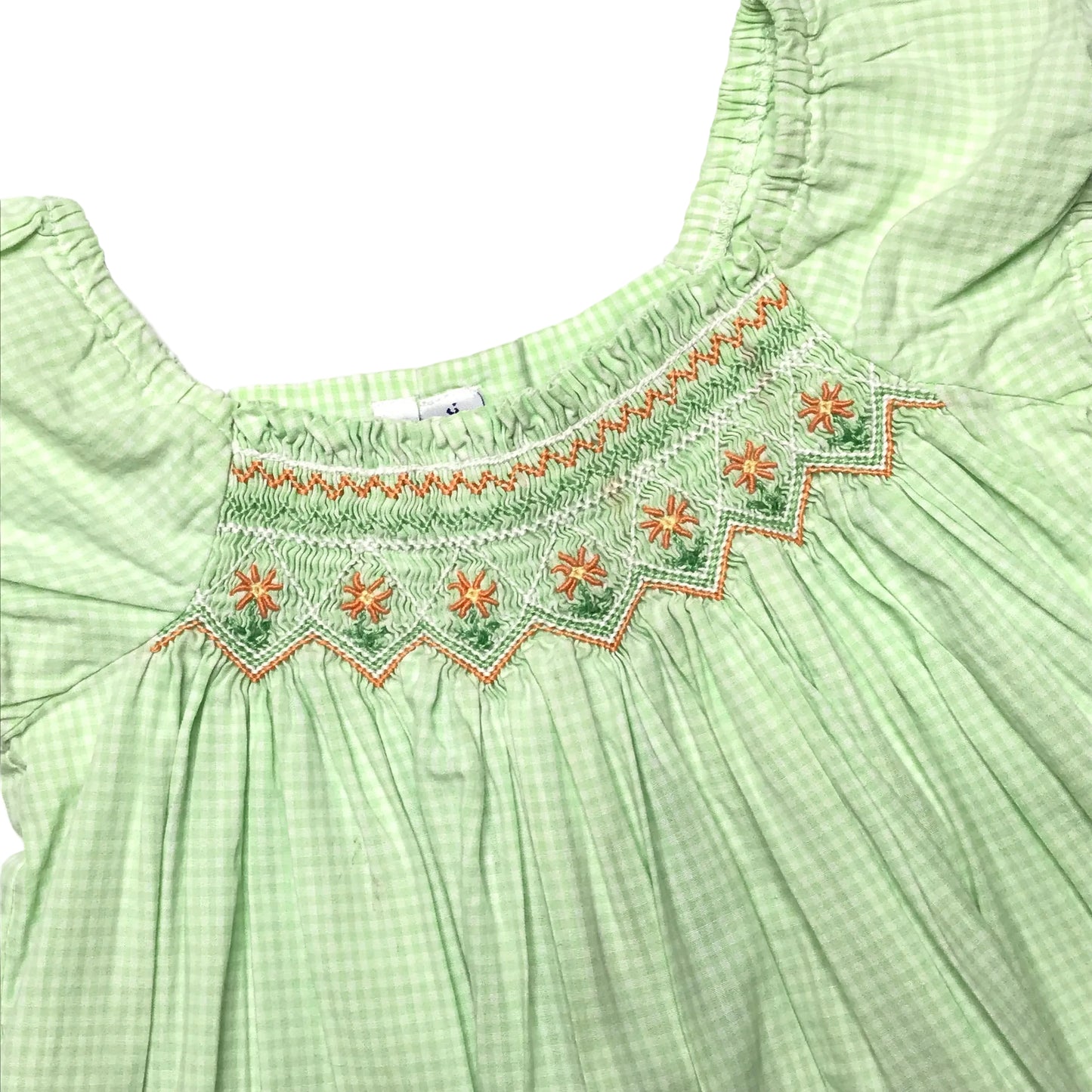Orient Express Gingham Smocked Floral Short Set Green White Girl Size 3