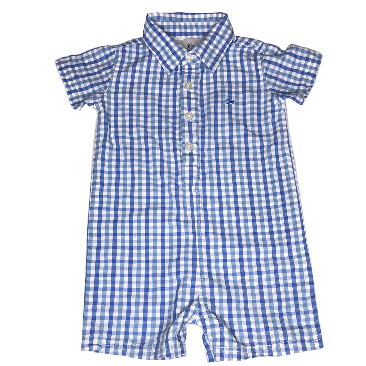 Southbound Gingham Shortall Romper Blue White Baby Boy Size 18M