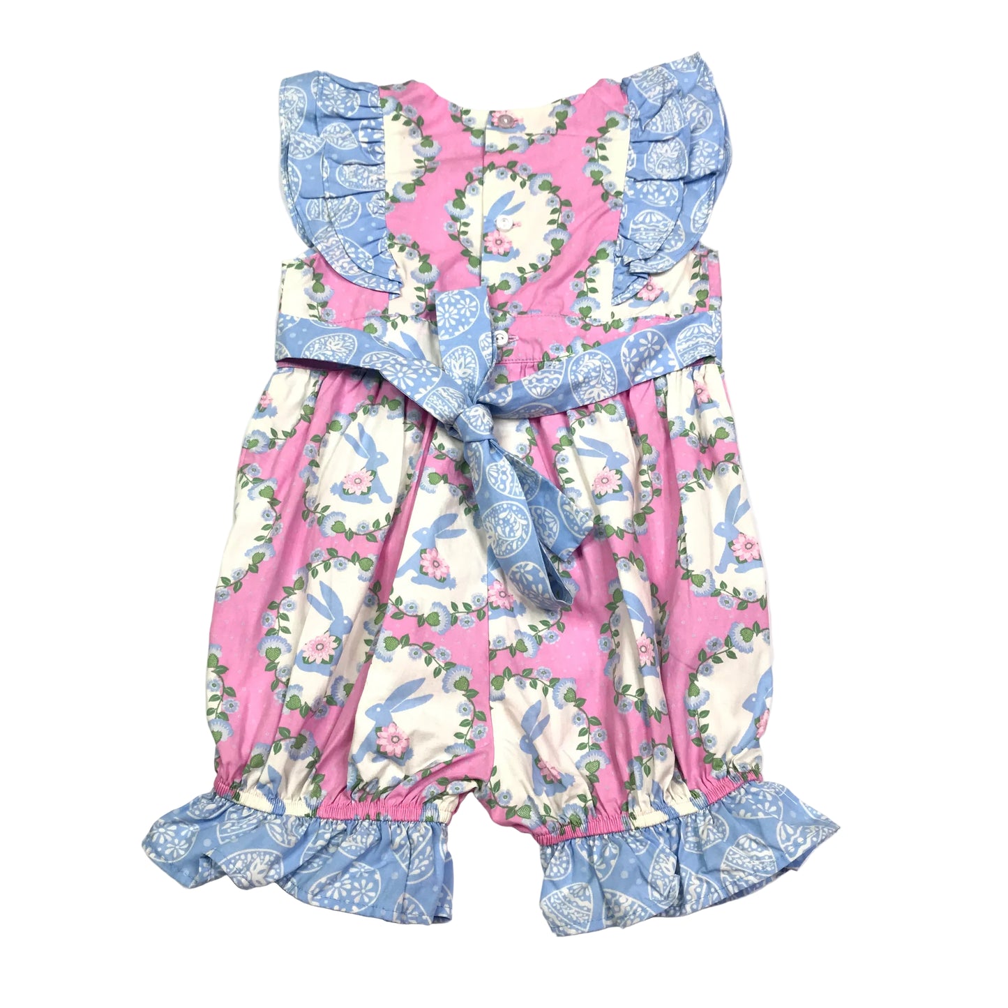 Eleanor Rose Easter Bunny Floral Romper Pink Blue Girls Size 3
