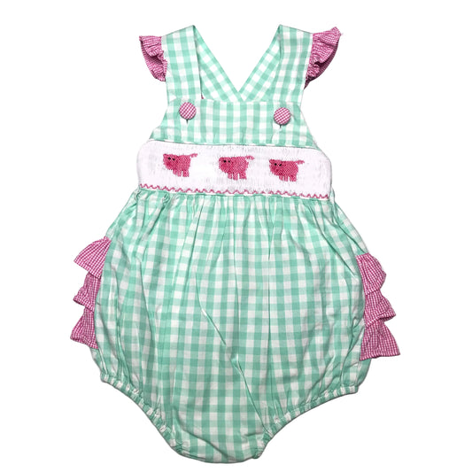 Smock Monkey Smocked Pigs Bubble Romper Gingham Girl Size 2