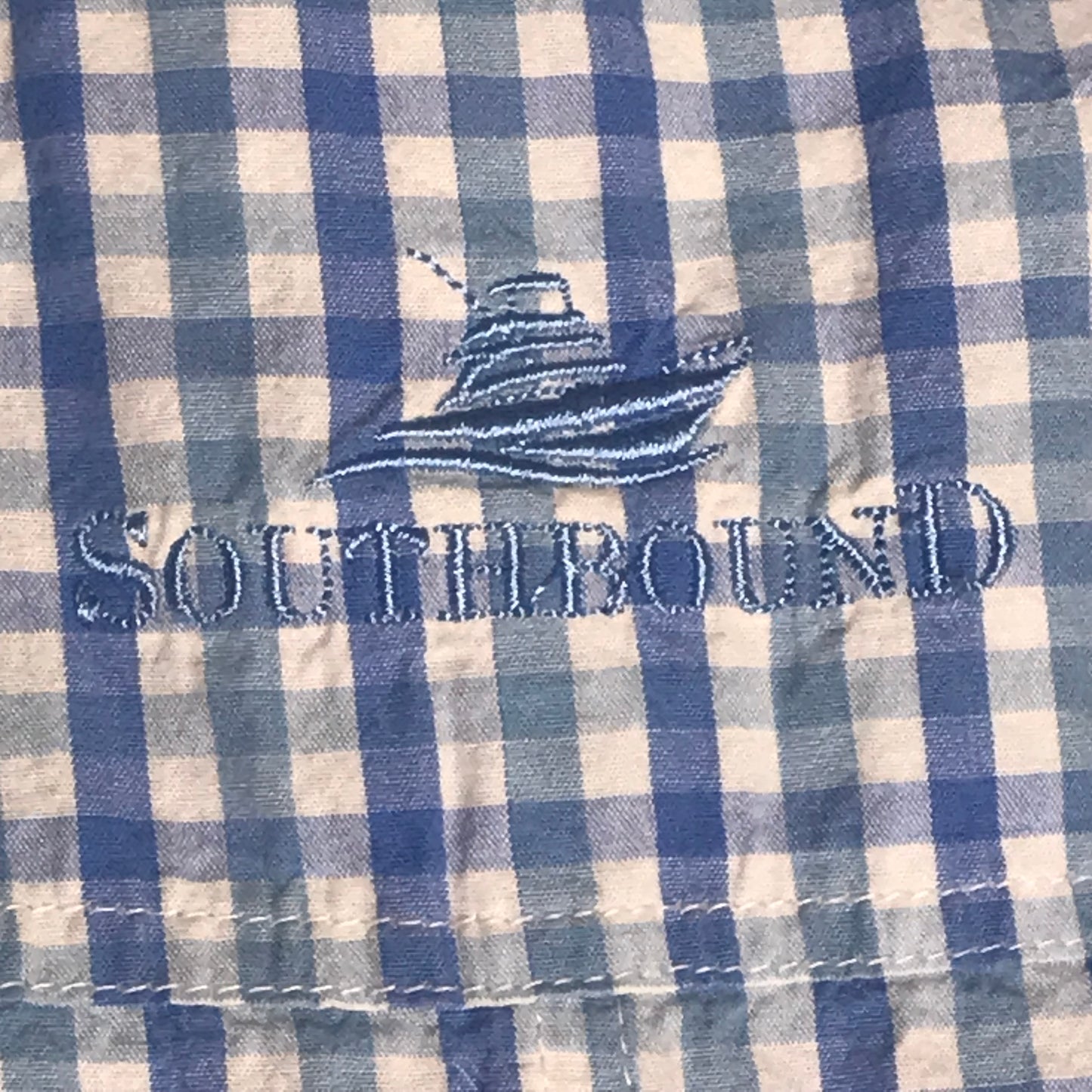 Southbound Gingham Shortall Romper Blue White Baby Boy Size 18M