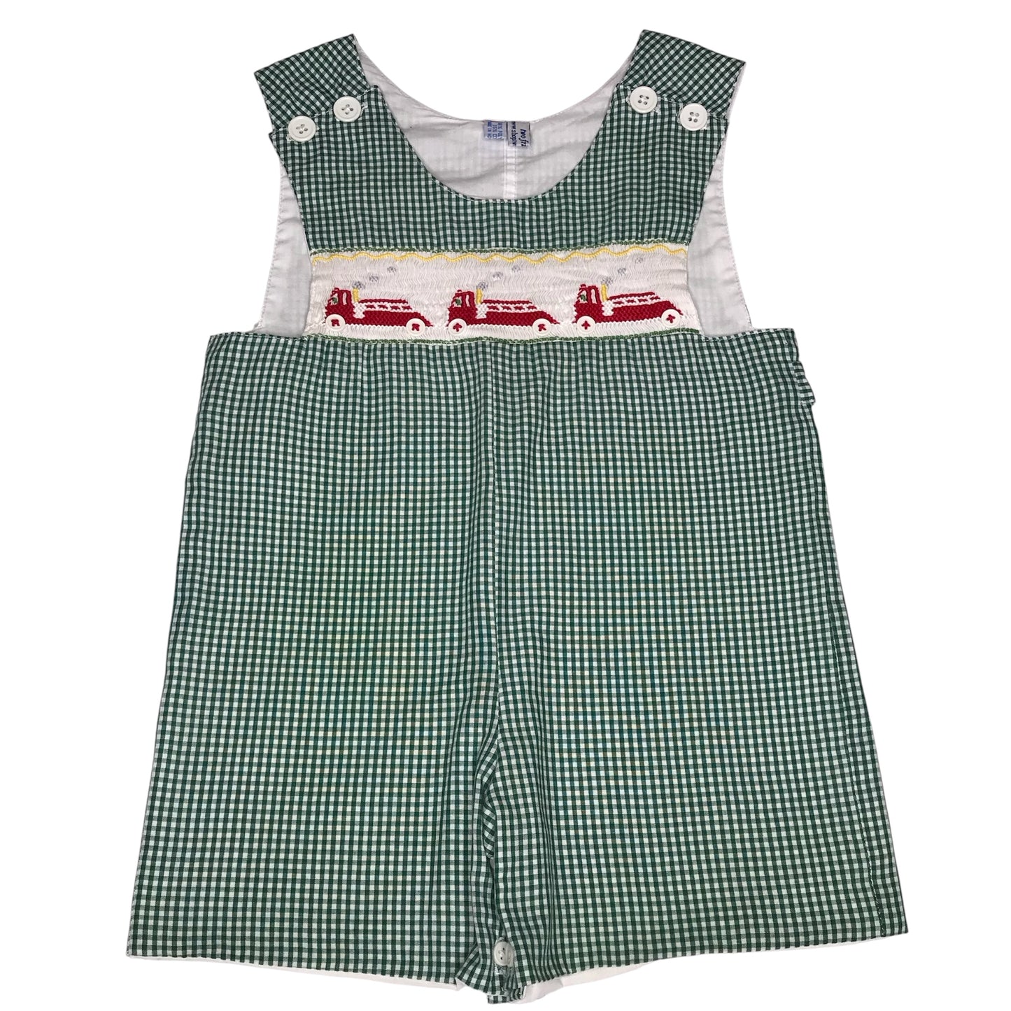 Two Friends Baby Boys Smocked Jon Jon Shortall Fire Truck Gingham Size 2T