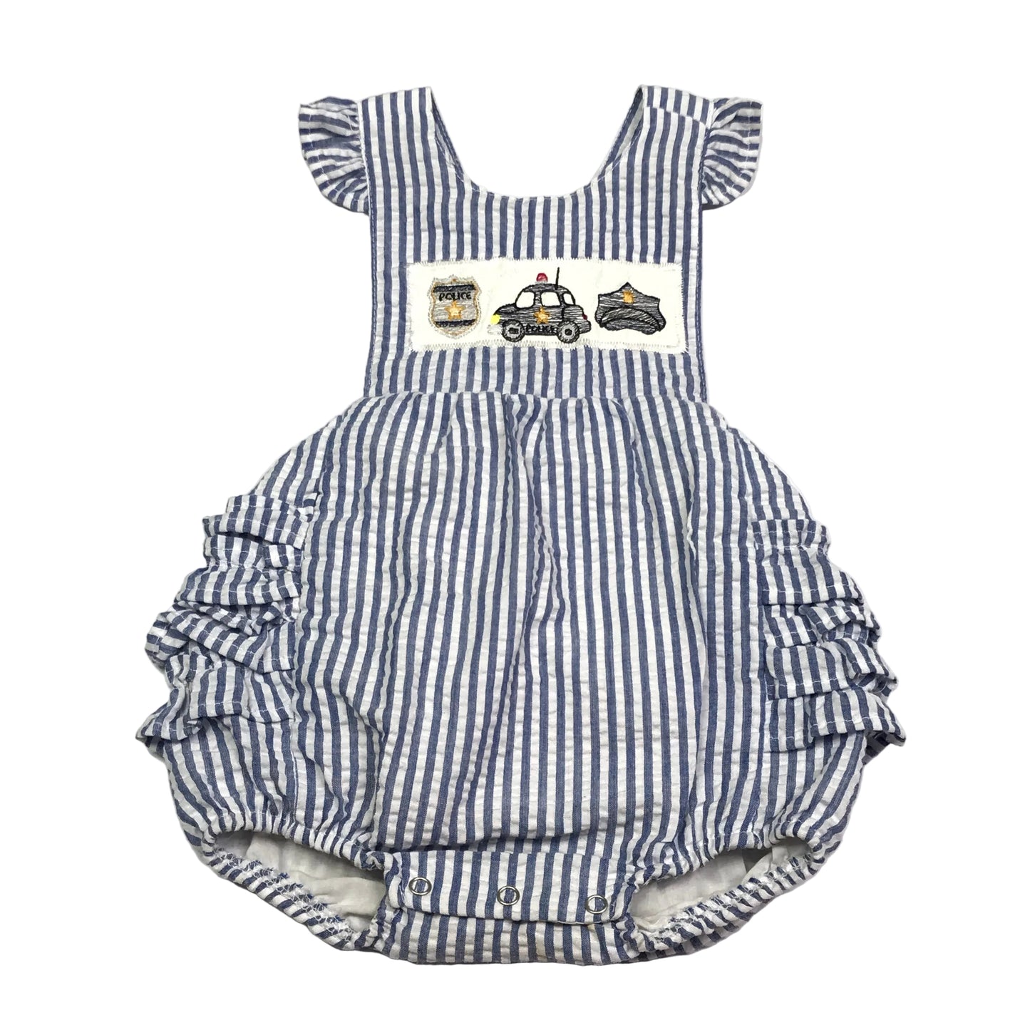 LTC Seersucker Embroidered Appliqué Police Bubble Romper Size 12M
