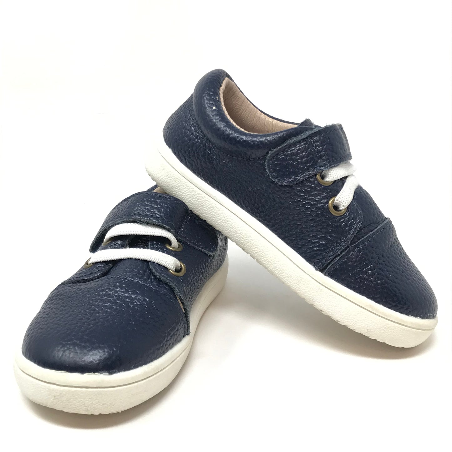 Monkey Feet Classic Leather Lace Up Sneakers Navy Blue Boy Size 5