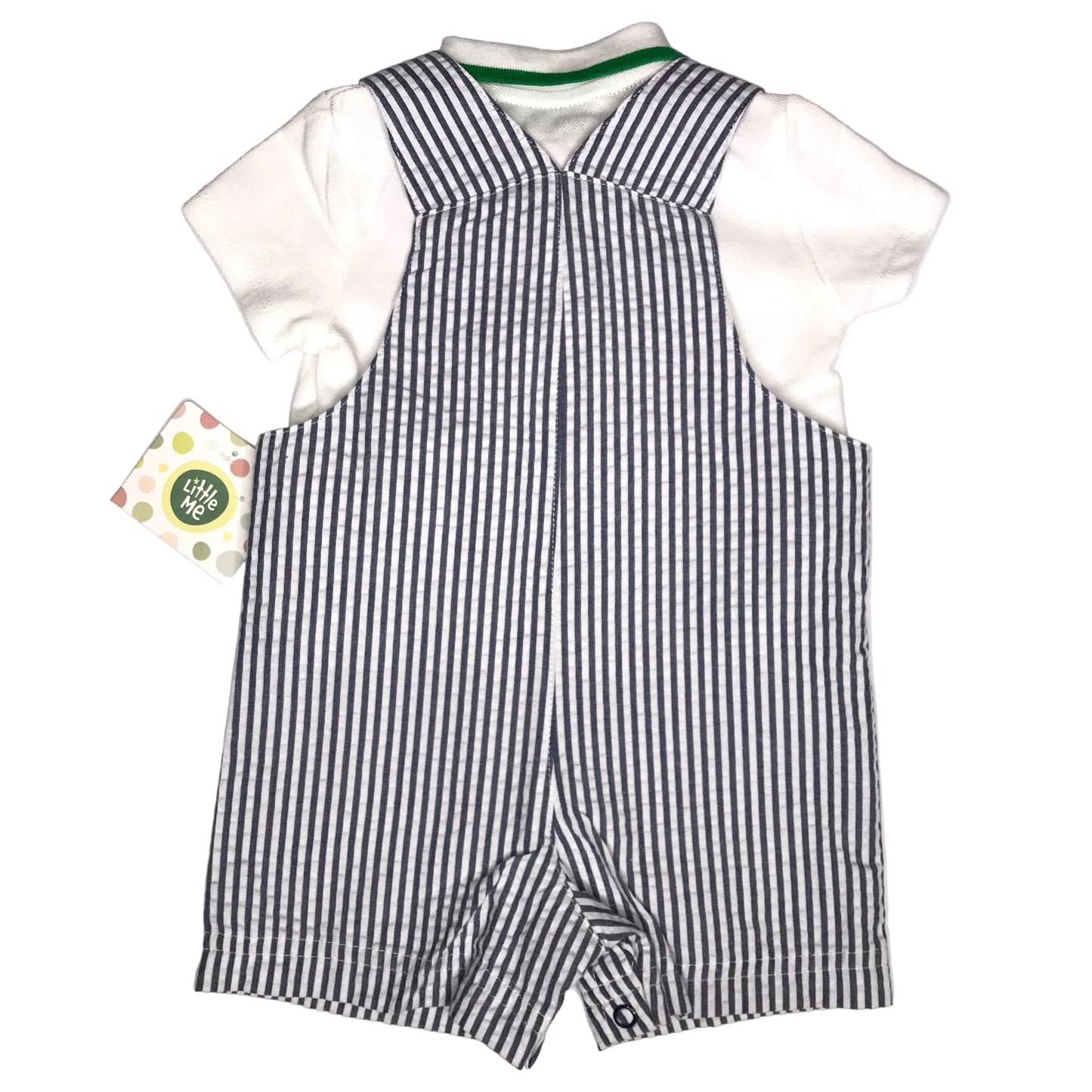 NWT Little Me Sunsuit Shortall Seersucker Frog Embroidered Polo Baby Boy Size 9M