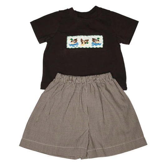 Sweet Southern Smocks Mallard Ducks Short Set Brown Baby Boy Size 12M