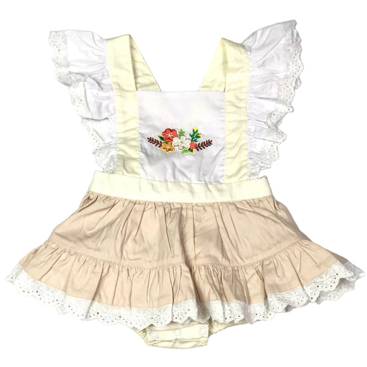 Smocked PolkaDot Apron Frilly Dress Floral Girls Size 24M NWT