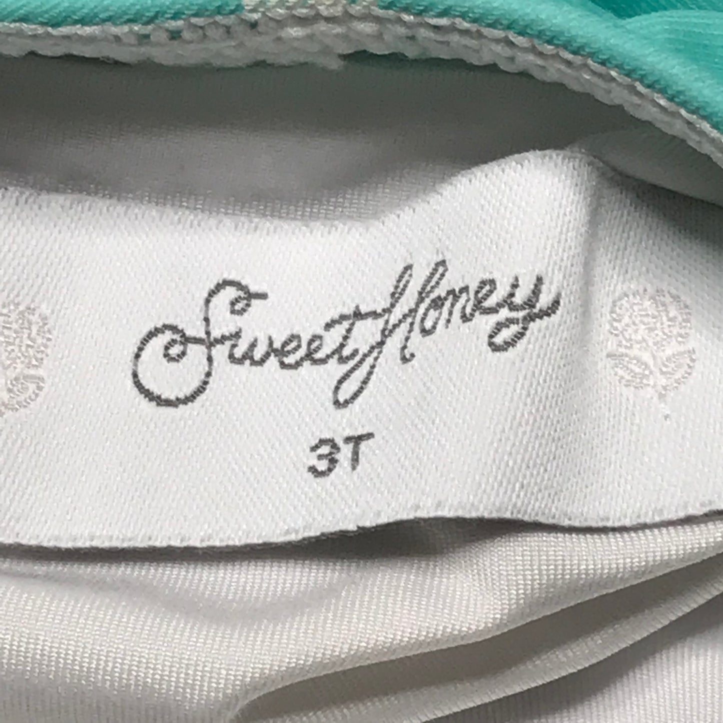 SweetHoney One Piece Swimsuit Aqua White Floral Girl Size 3T