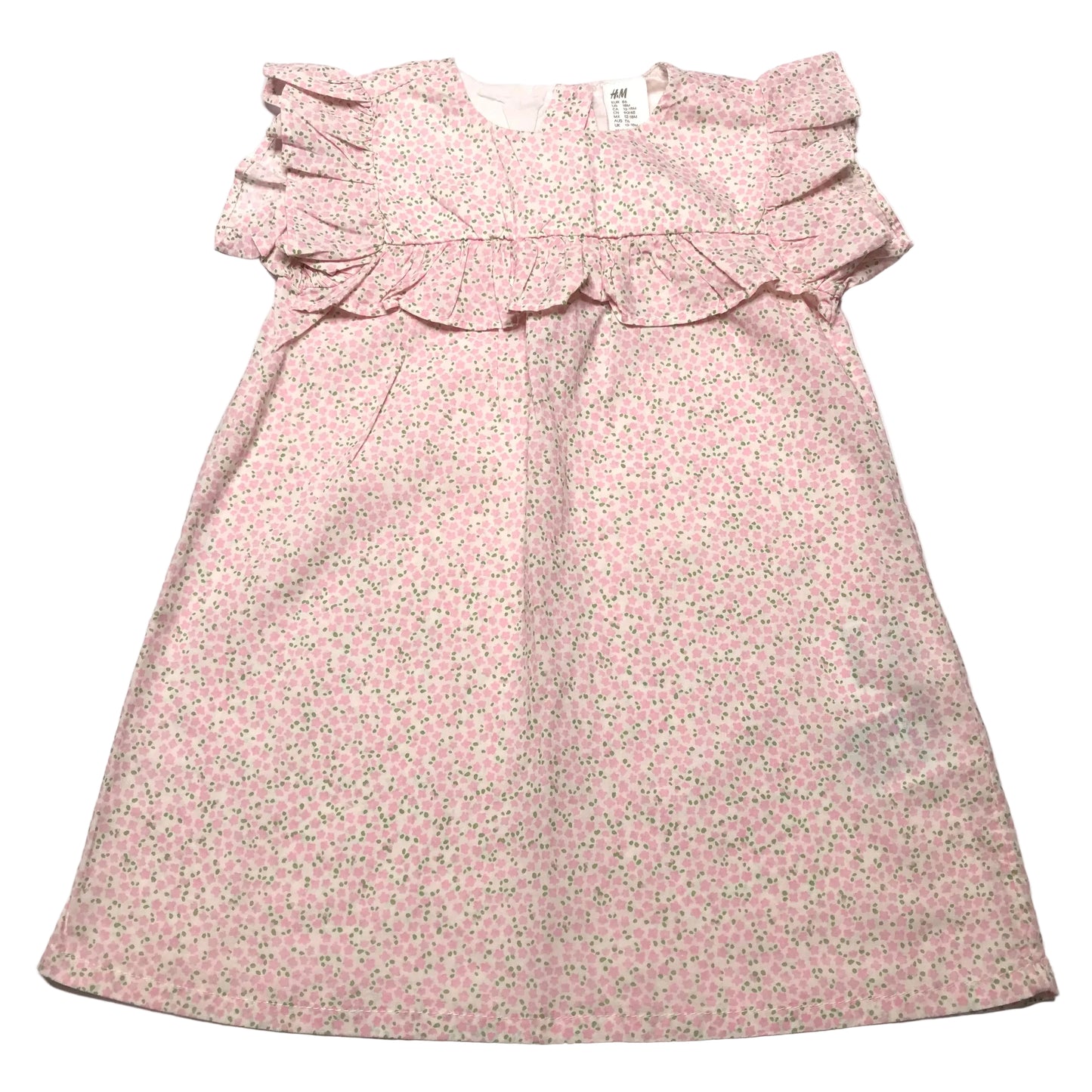 NWT H&M Floral Pink Green Frill Dress Baby Girl Size 12-18M