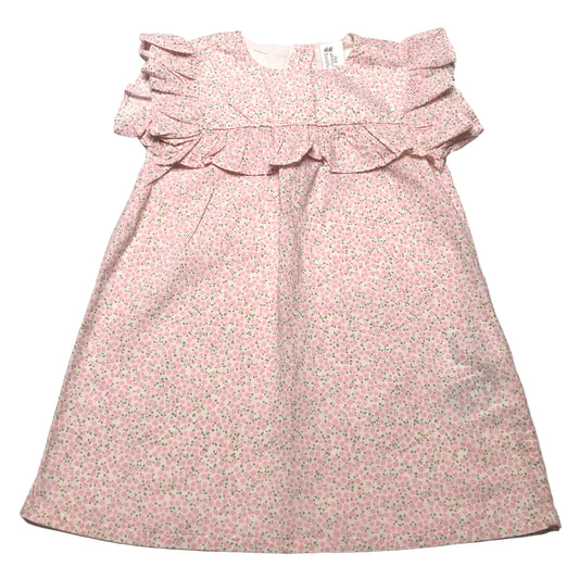 NWT H&M Floral Pink Green Frill Dress Baby Girl Size 12-18M