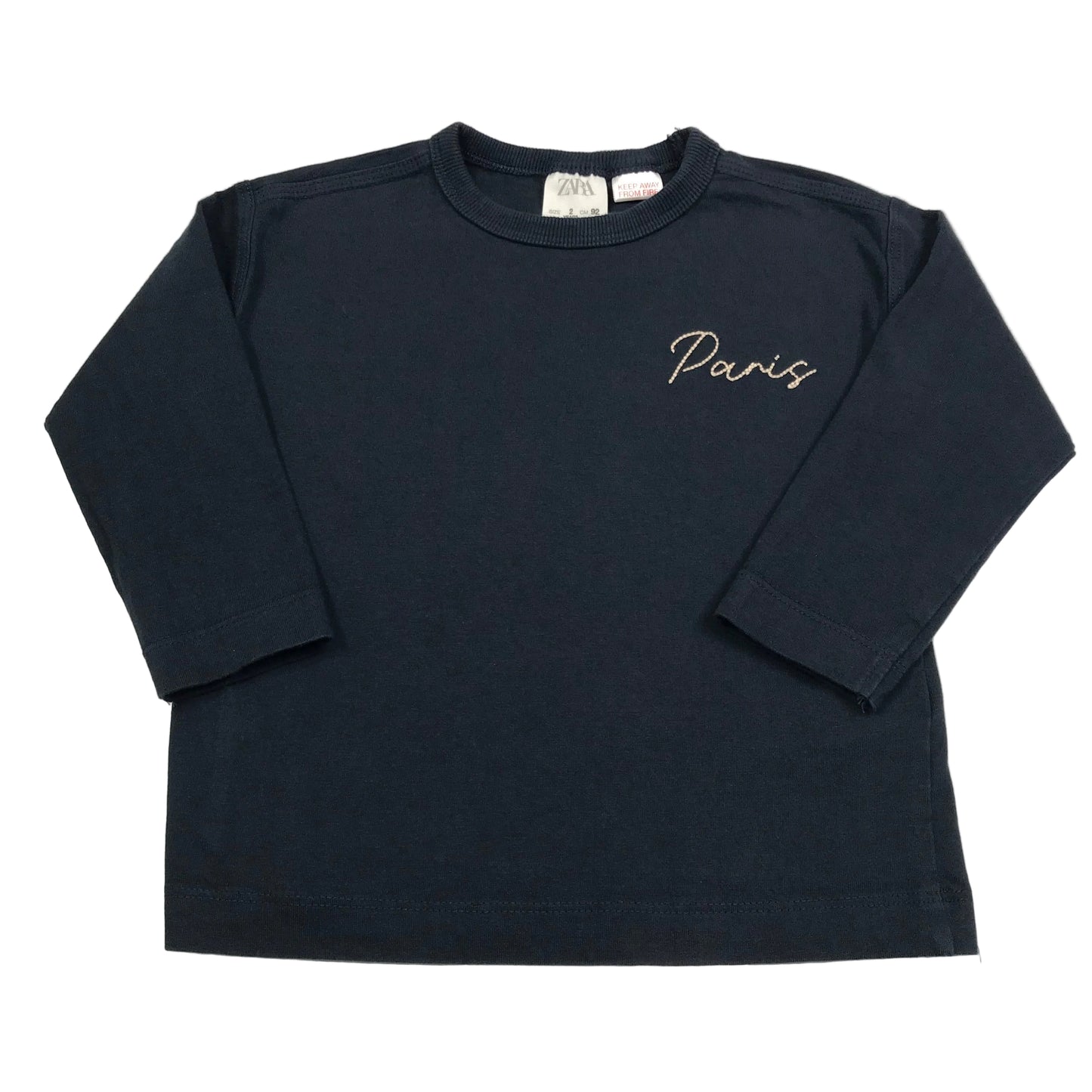 Zara Basic Long Sleeve Paris Embroidery Shirt Navy Blue Boys Size 2